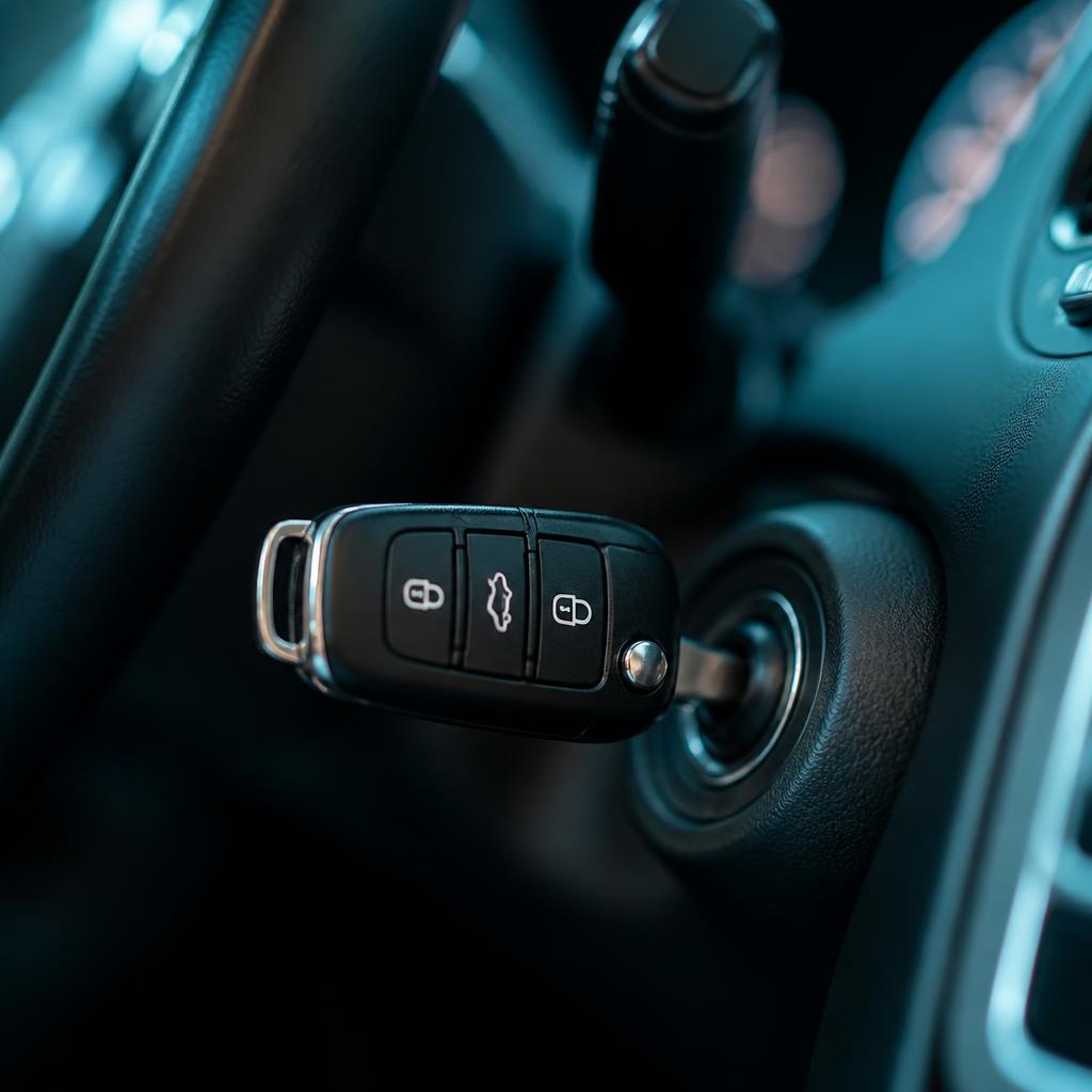 Modern car ignition with replacement key inserted